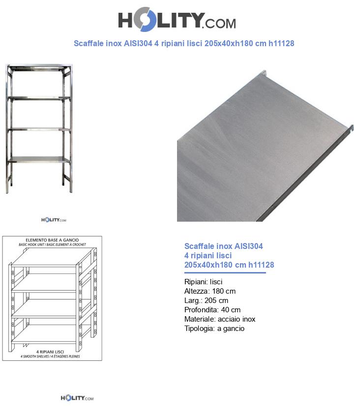 Scaffale inox AISI304 4 ripiani lisci 205x40xh180 cm h11128
