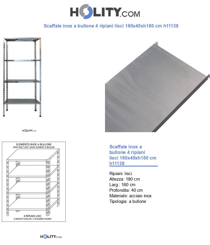 Scaffale modulare in acciaio inox 160x40xh180 cm h11138