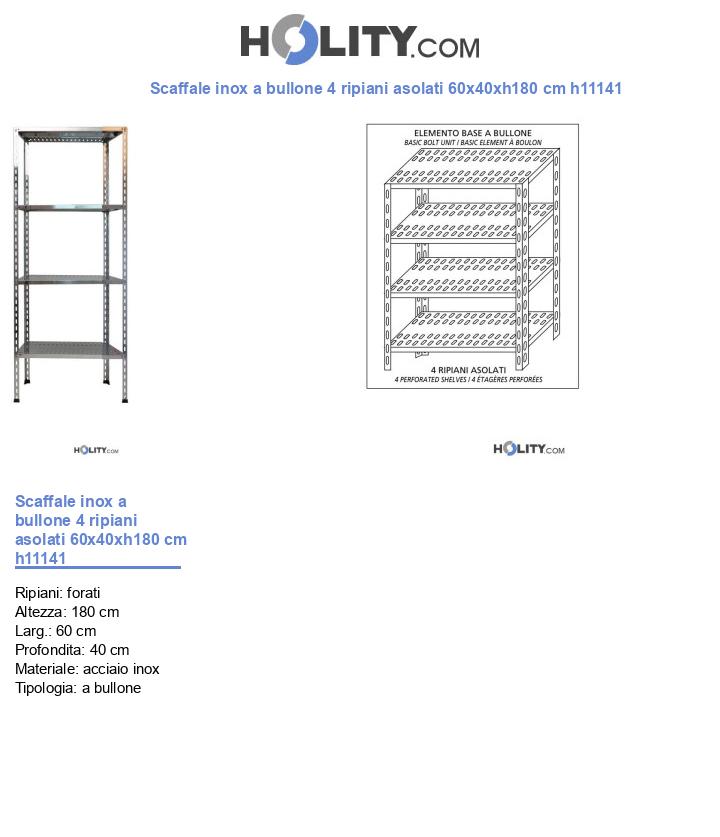 Scaffale con 4 ripiani asolati 60x40xh180 cm h11141