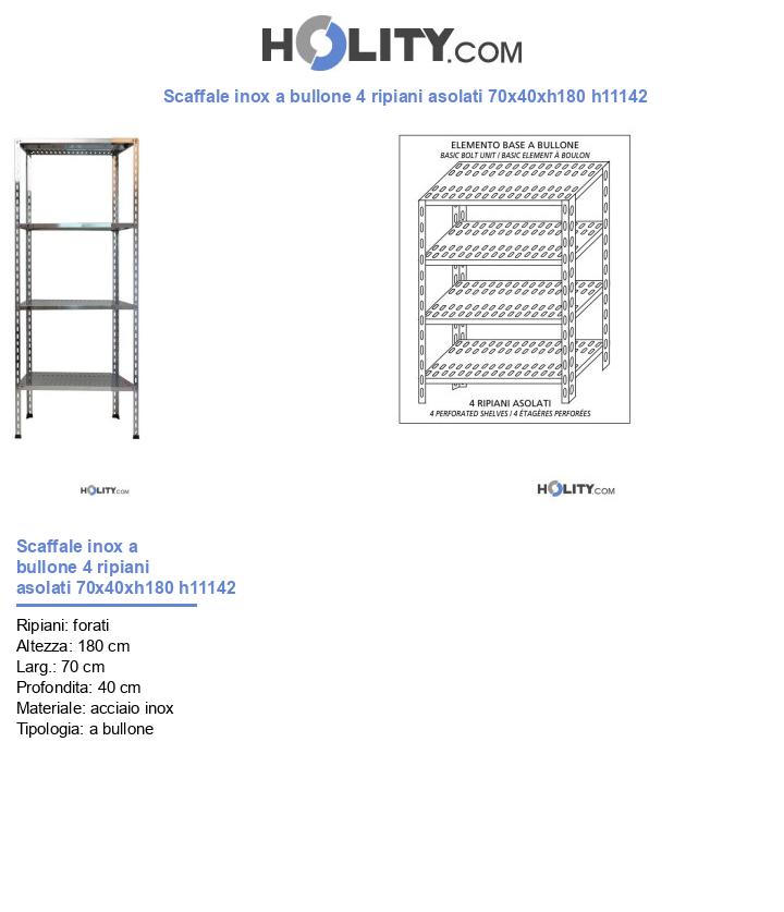 Scaffale con 4 ripiani asolati 70x40xh180 cm h11142