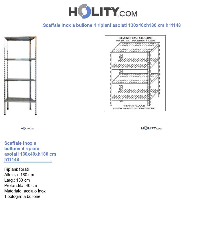 Scaffale con 4 ripiani asolati 130x40xh180 cm h11148