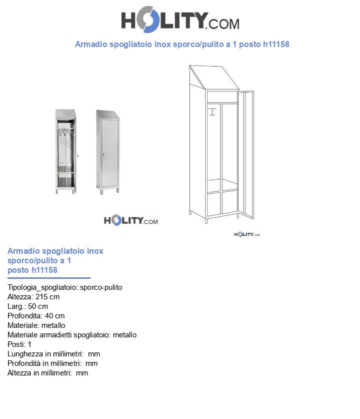 Armadio spogliatoio inox sporco/pulito a 1 posto h11158