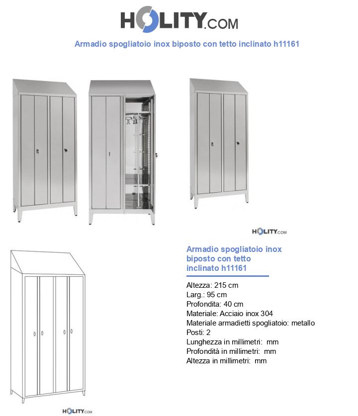 Armadio spogliatoio inox biposto con tetto inclinato h11161