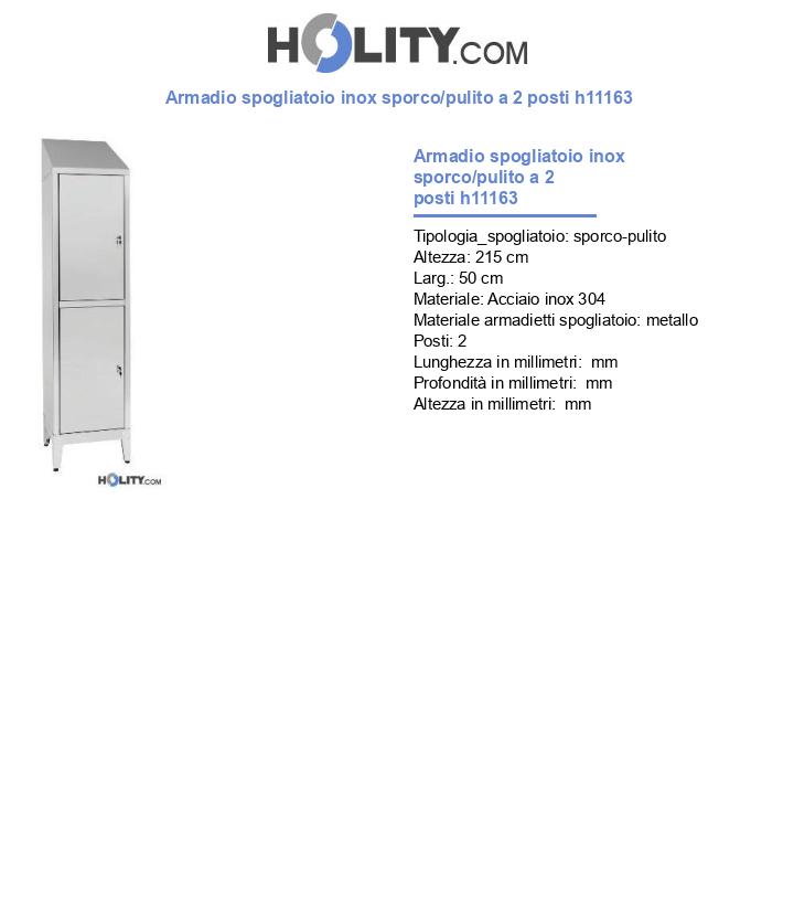 Armadio spogliatoio inox sporco/pulito a 2 posti h11163
