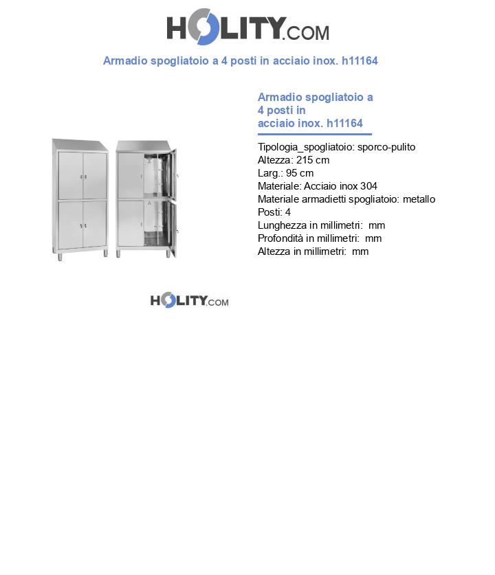 Armadio spogliatoio a 4 posti in acciaio inox. h11164