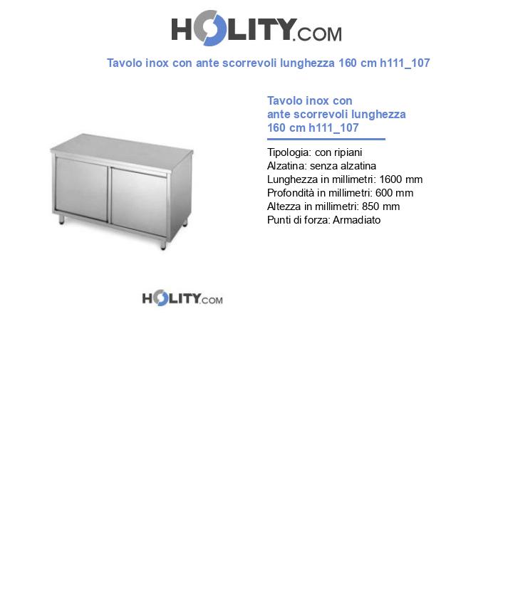 Tavolo inox con ante scorrevoli lunghezza 160 cm h111_107