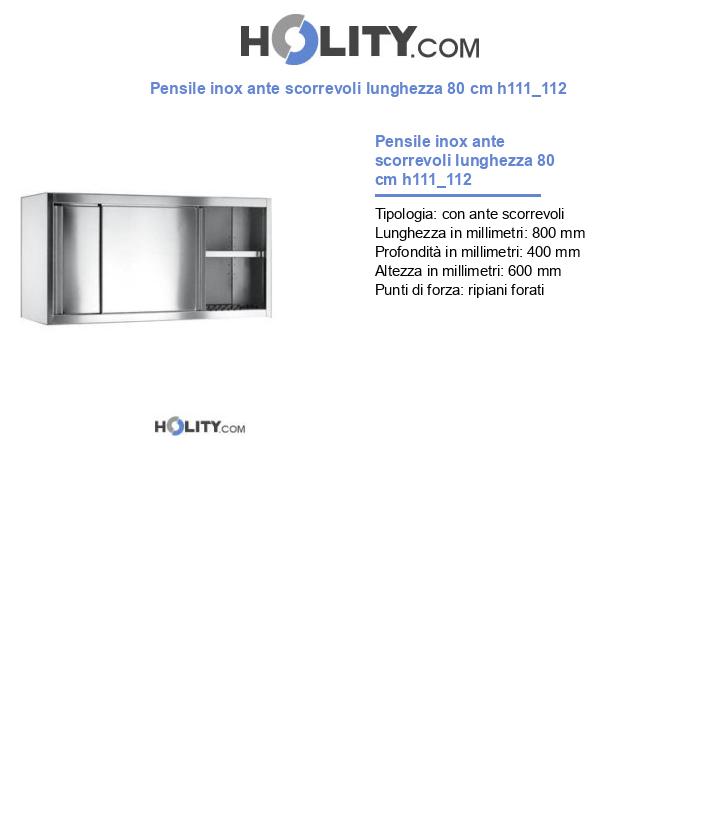 Pensile inox ante scorrevoli lunghezza 80 cm h111_112