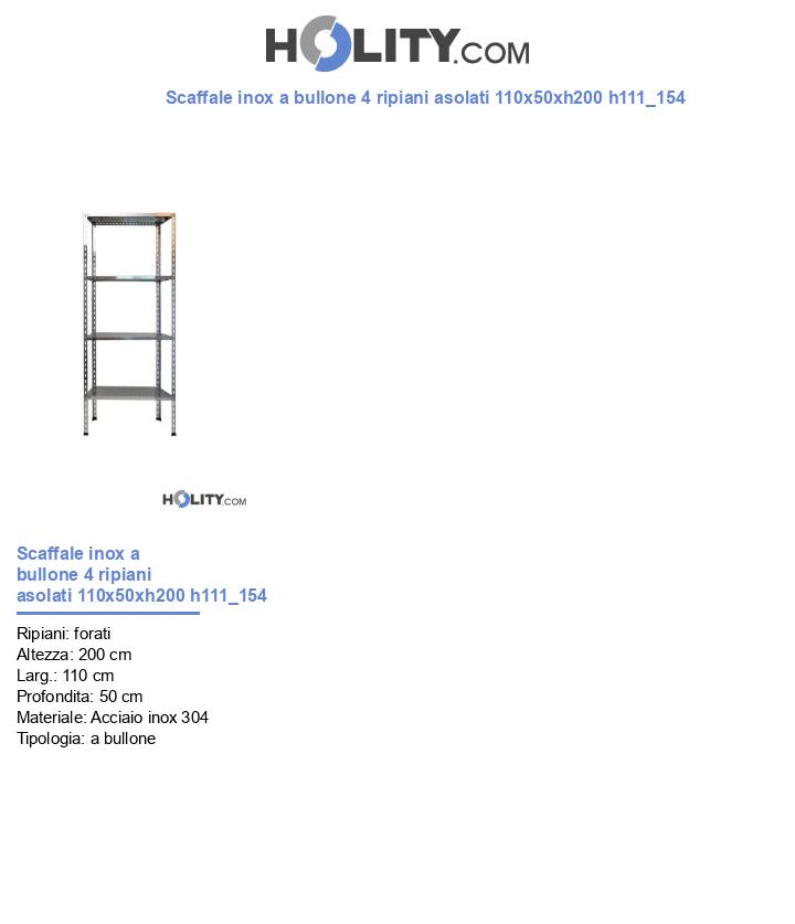 Scaffale inox a bullone 4 ripiani asolati 110x50xh200 h111_154