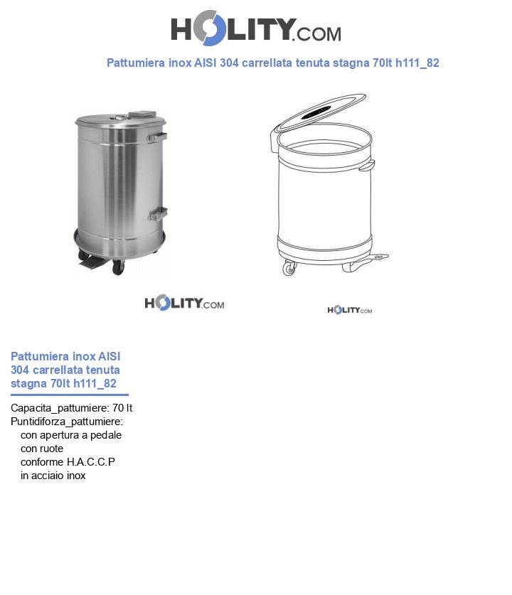 Pattumiera inox AISI 304 carrellata tenuta stagna 70lt h111_82