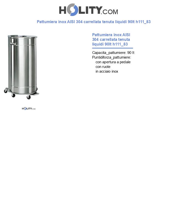 Pattumiera inox AISI 304 carrellata tenuta liquidi 90lt h111_83