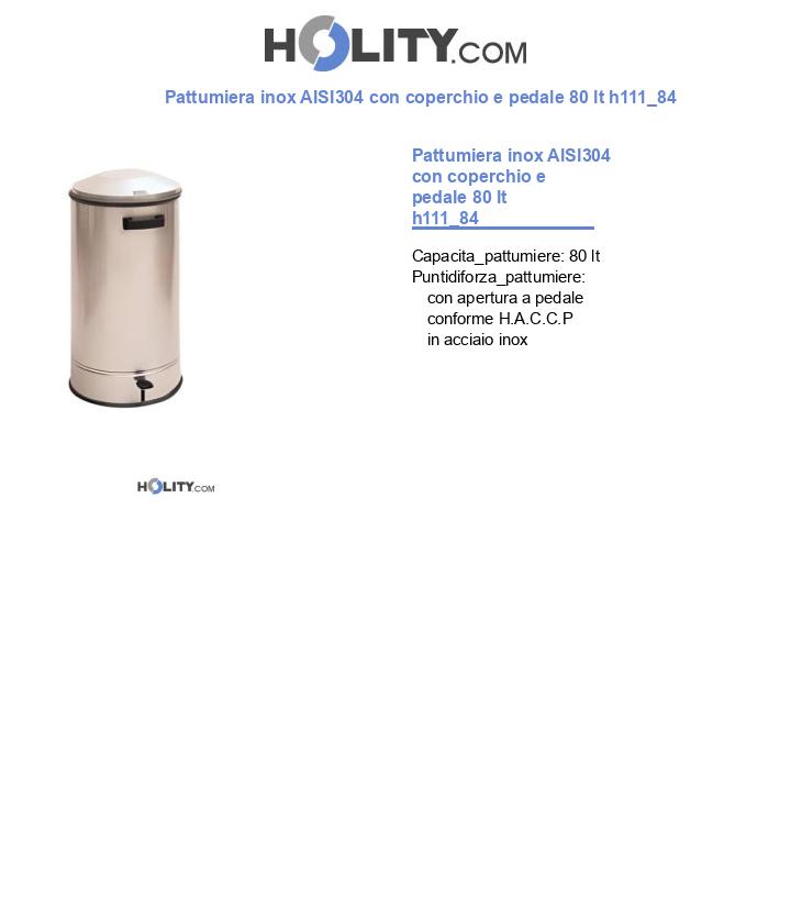 Pattumiera inox AISI304 con coperchio e pedale 80 lt h111_84