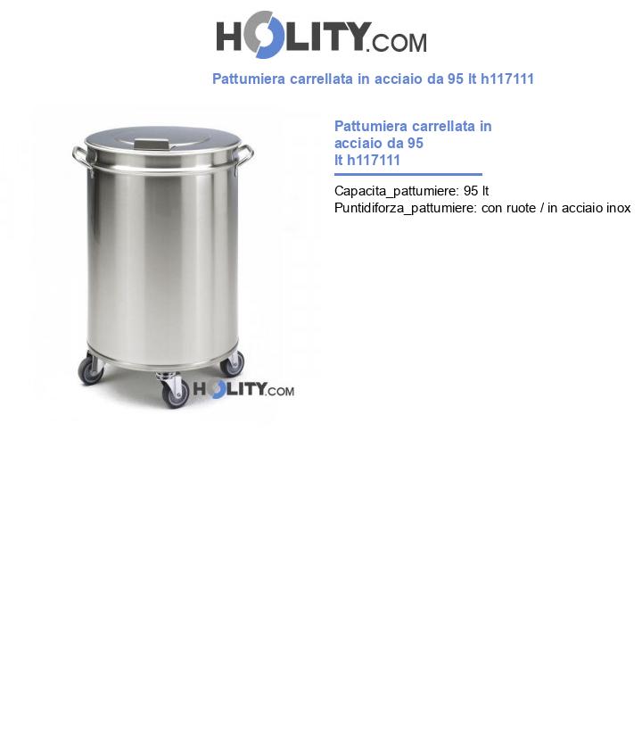 Pattumiera carrellata in acciaio da 95 lt h117111