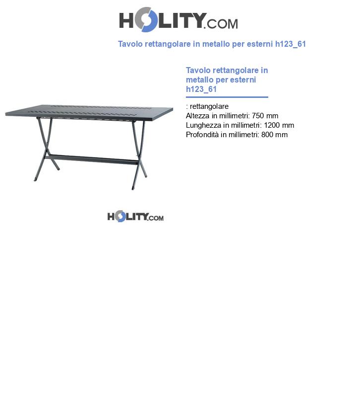Tavolo rettangolare in metallo per esterni h123_61