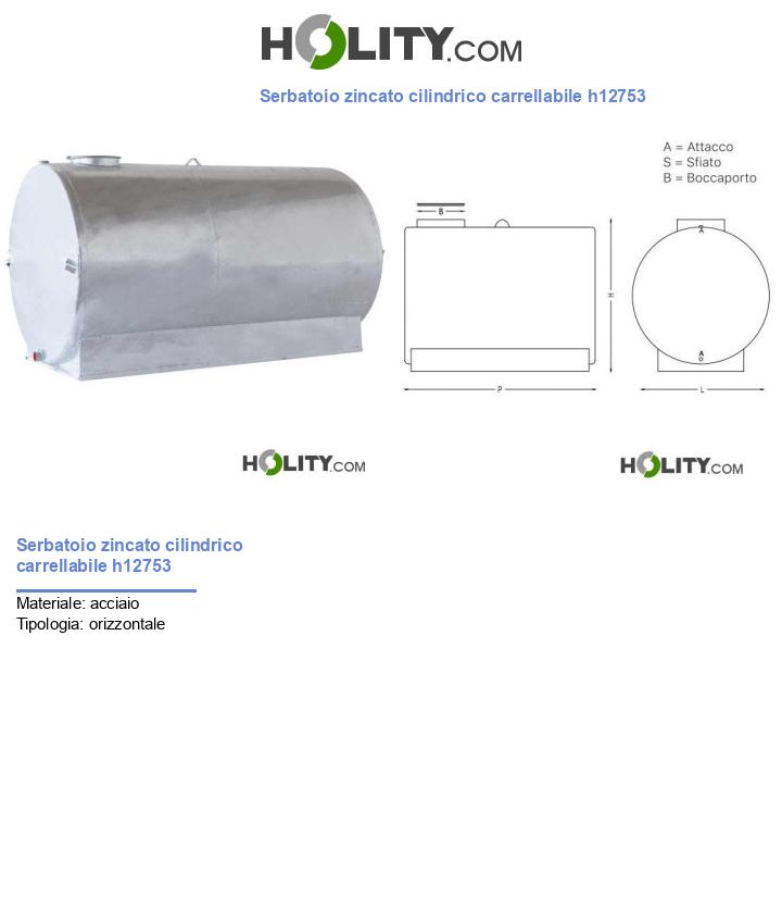 Serbatoio zincato cilindrico carrellabile h12753