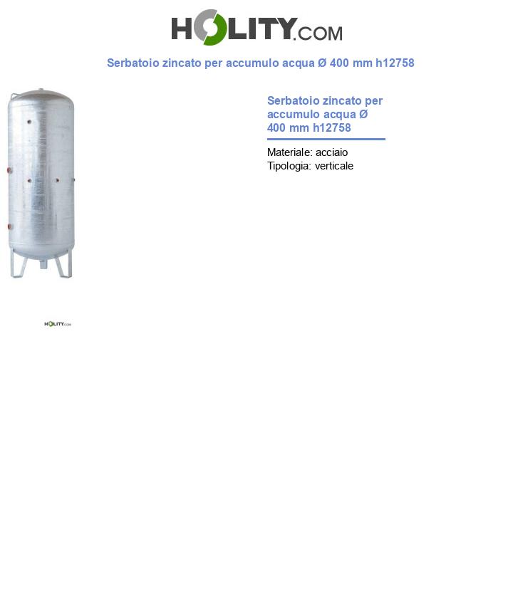 Serbatoio zincato per accumulo acqua Ø 400 mm h12758