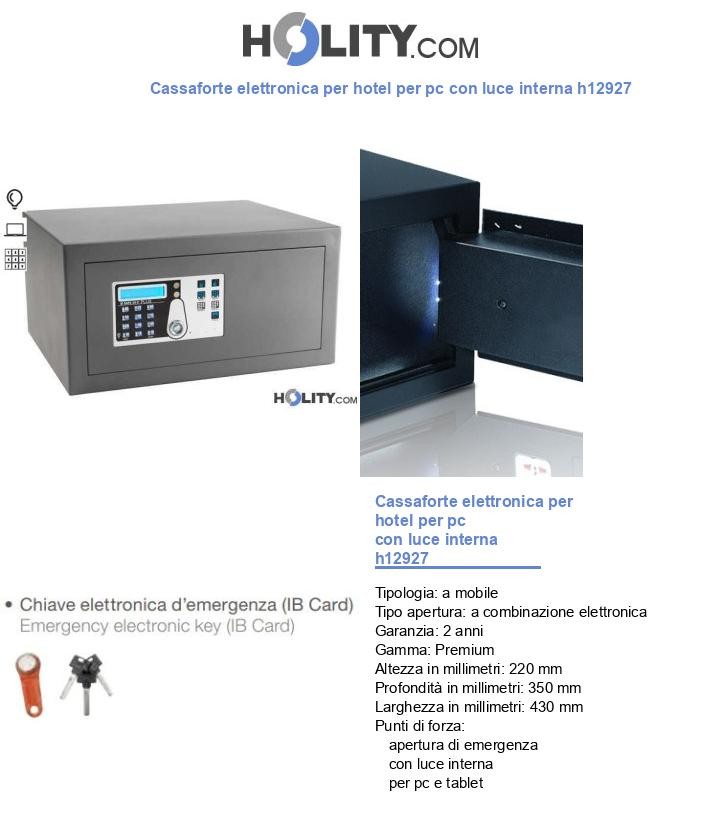 Cassaforte elettronica per hotel per pc con luce interna h12927
