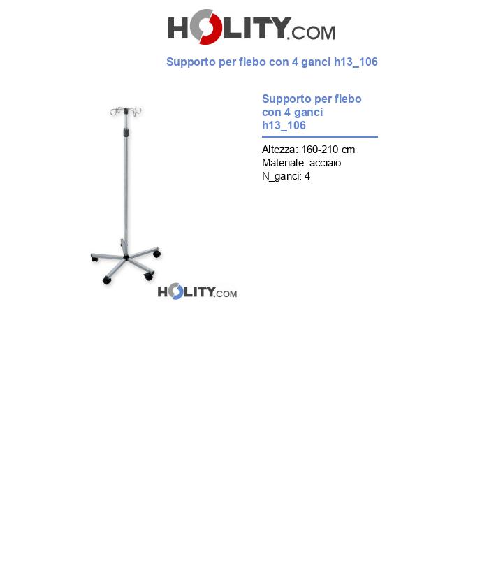 Supporto per flebo con 4 ganci h13_106