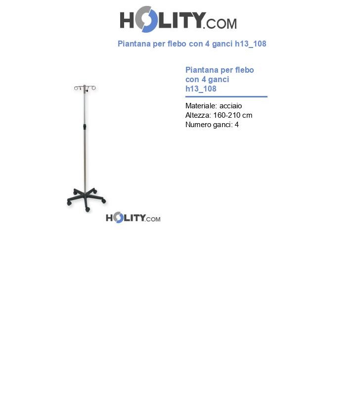 Piantana per flebo con 4 ganci h13_108