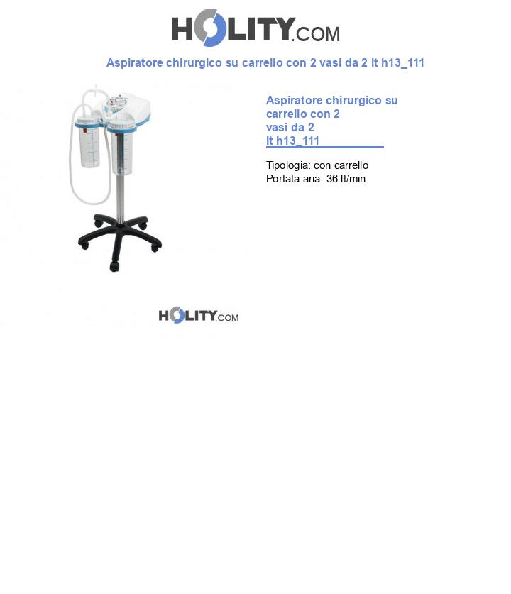 Aspiratore chirurgico su carrello con 2 vasi da 2 lt h13_111