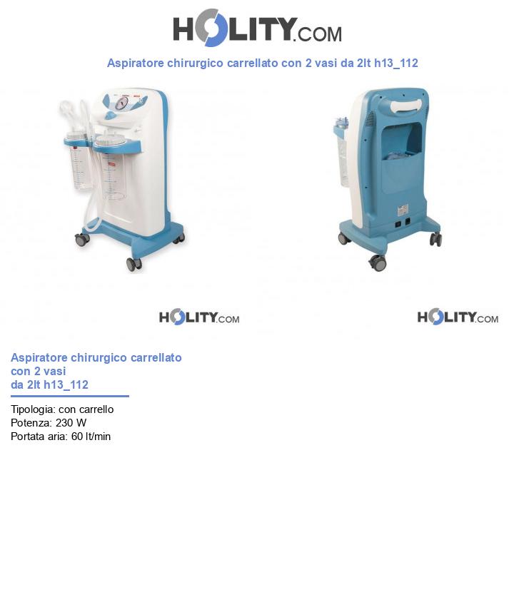 Aspiratore chirurgico carrellato con 2 vasi da 2lt h13_112