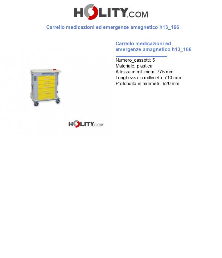 Carrello medicazioni ed emergenze amagnetico h13_166