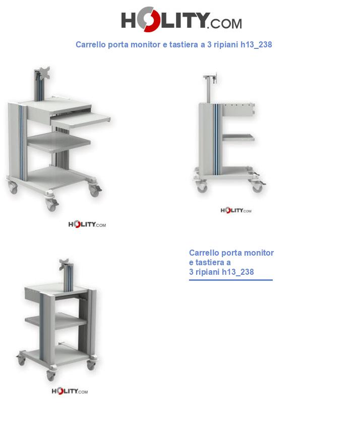 Carrello porta monitor e tastiera a 3 ripiani h13_238