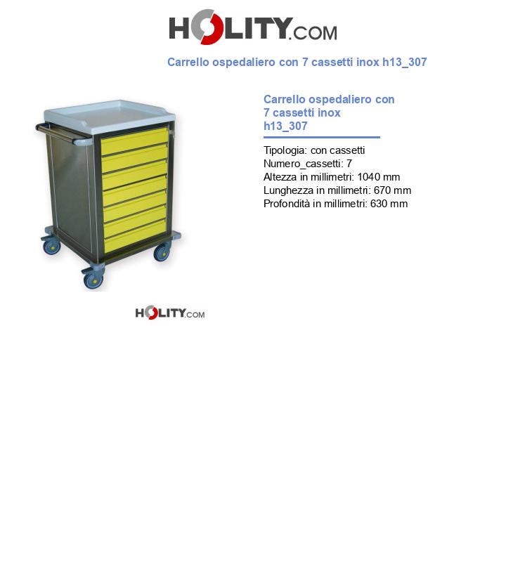 Carrello ospedaliero con 7 cassetti inox h13_307