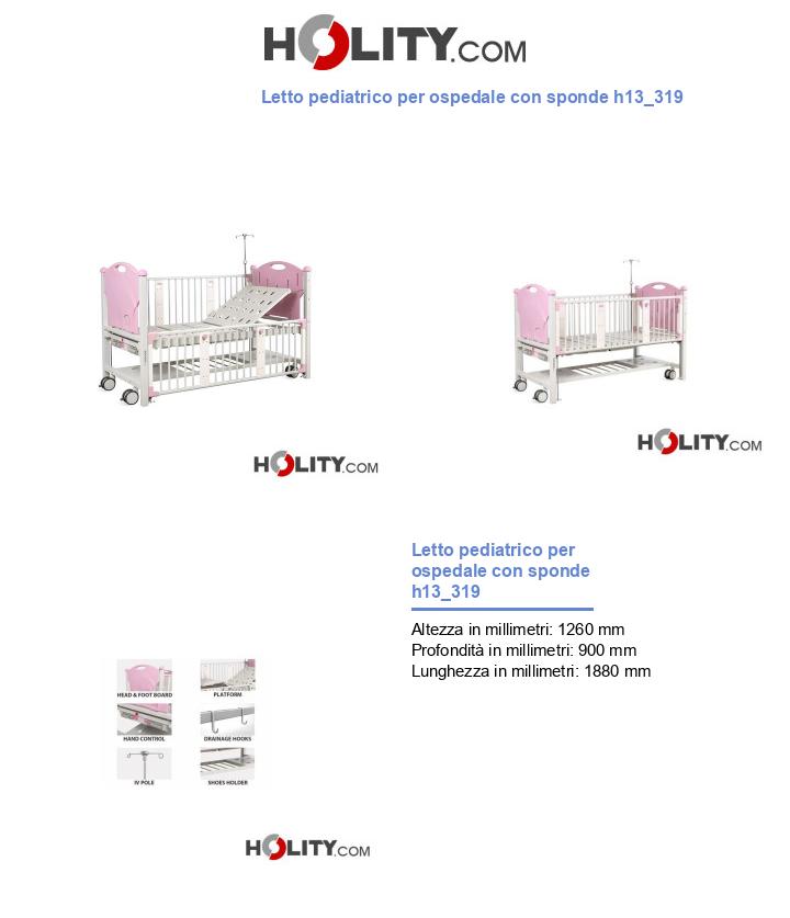 Letto pediatrico per ospedale con sponde h13_319