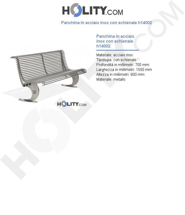 Panchina in acciaio inox con schienale h14002