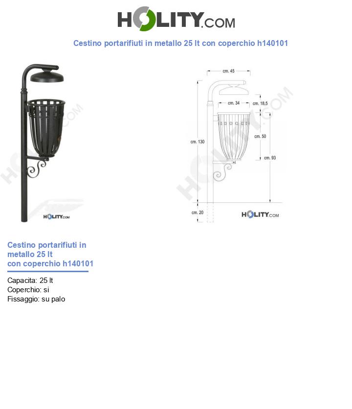 Cestino portarifiuti in metallo 25 lt con coperchio h140101