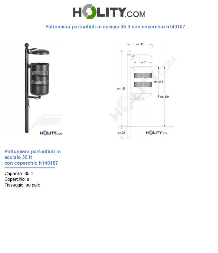 Pattumiera portarifiuti in acciaio 35 lt con coperchio h140107