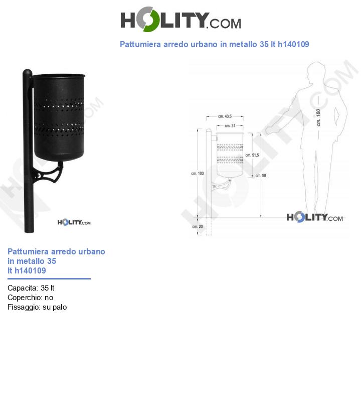 Pattumiera arredo urbano in metallo 35 lt h140109