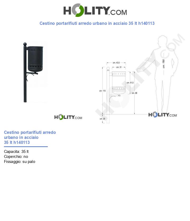 Cestino portarifiuti arredo urbano in acciaio 35 lt h140113