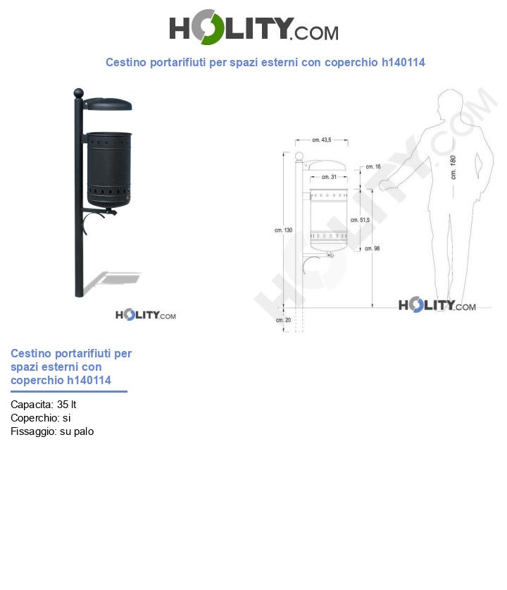 Cestino portarifiuti per spazi esterni con coperchio h140114