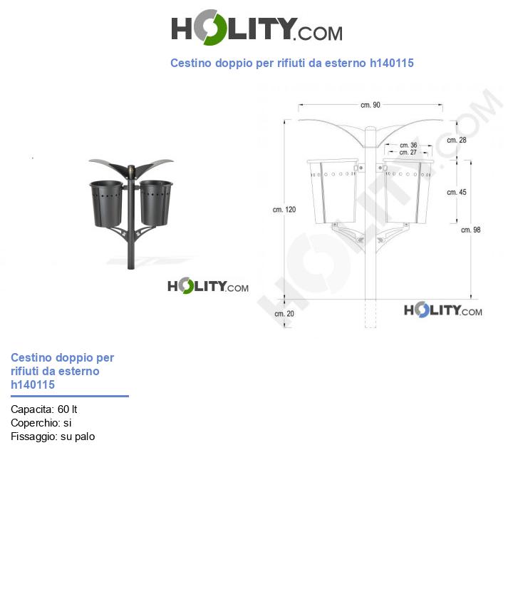 Cestino doppio per rifiuti da esterno h140115