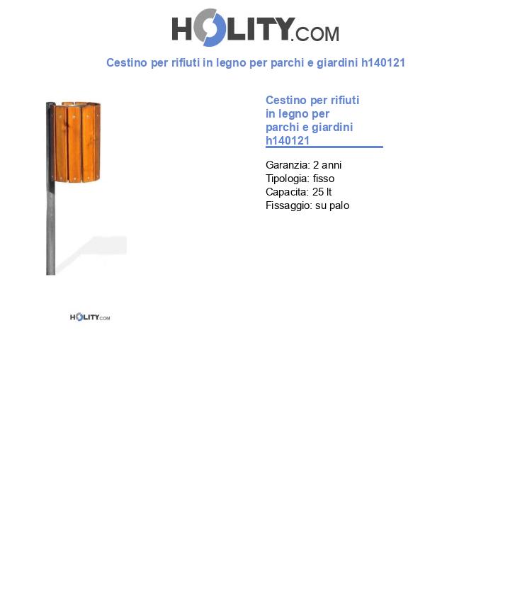 Cestino per rifiuti in legno per parchi e giardini h140121
