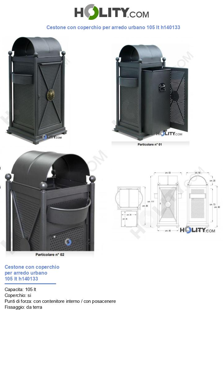 Cestone con coperchio per arredo urbano 105 lt h140133