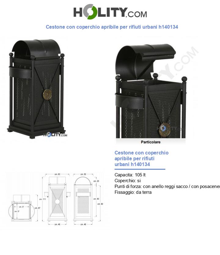 Cestone con coperchio apribile per rifiuti urbani h140134