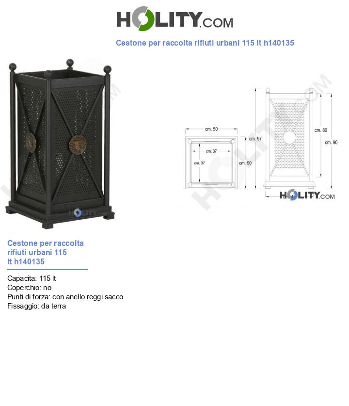 Cestone per raccolta rifiuti urbani 115 lt h140135