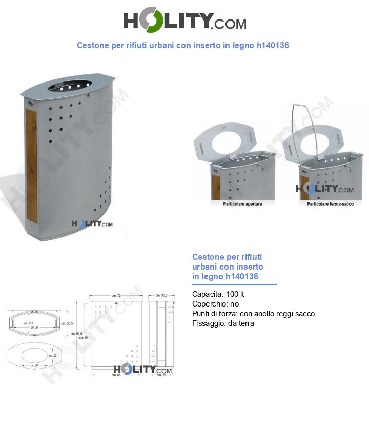 Cestone per rifiuti urbani con inserto in legno h140136