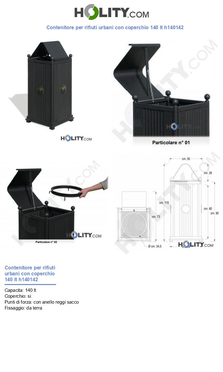 Contenitore per rifiuti urbani con coperchio 140 lt h140142