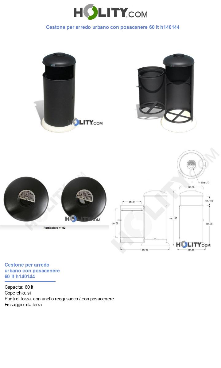 Cestone per arredo urbano con posacenere 60 lt h140144