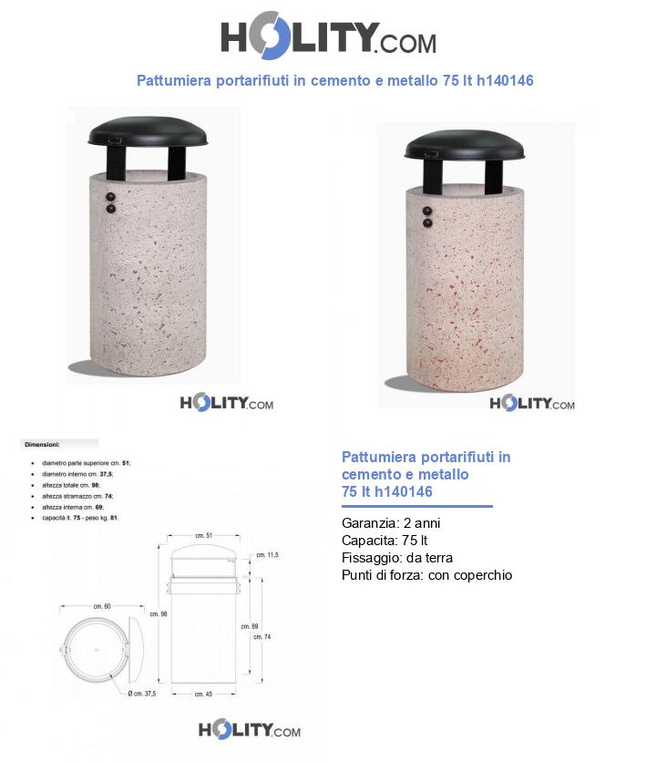 Pattumiera portarifiuti in cemento e metallo 75 lt h140146