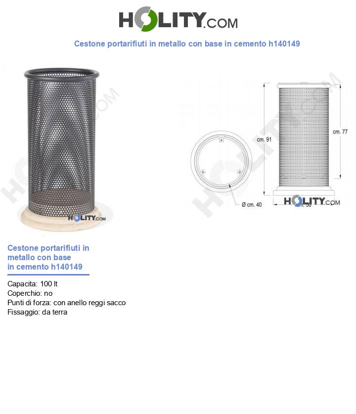 Cestone portarifiuti in metallo con base in cemento h140149