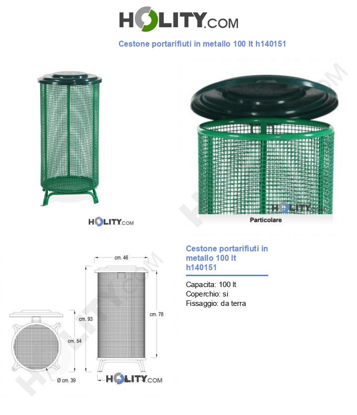 Cestone portarifiuti in metallo 100 lt h140151