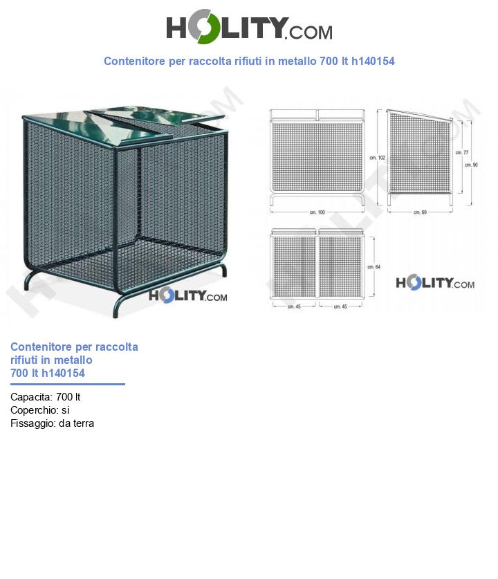 Contenitore per raccolta rifiuti in metallo 700 lt h140154