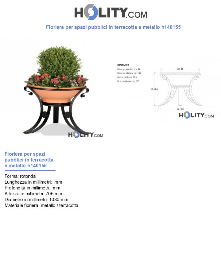 Fioriera per spazi pubblici in terracotta e metallo h140155