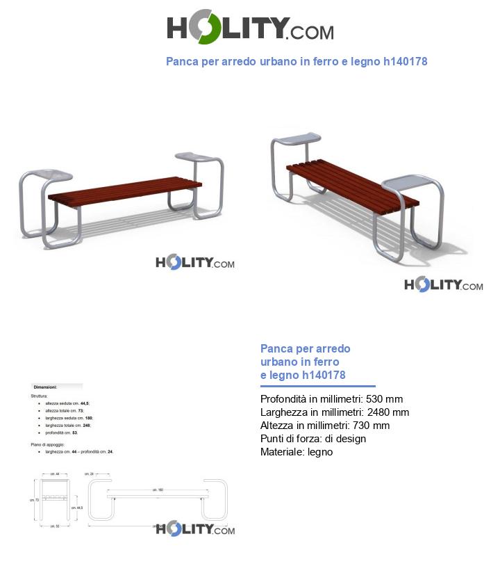 Panca per arredo urbano in ferro e legno h140178