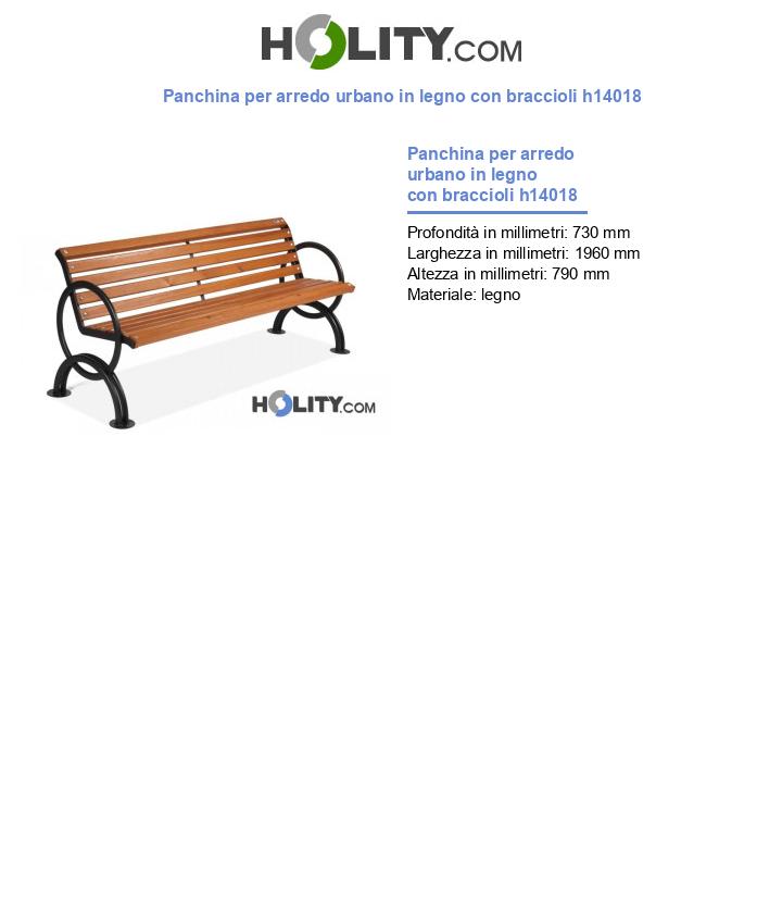 Panchina per arredo urbano in legno con braccioli h14018