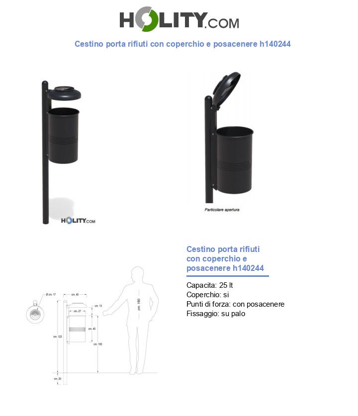 Cestino porta rifiuti con coperchio e posacenere h140244